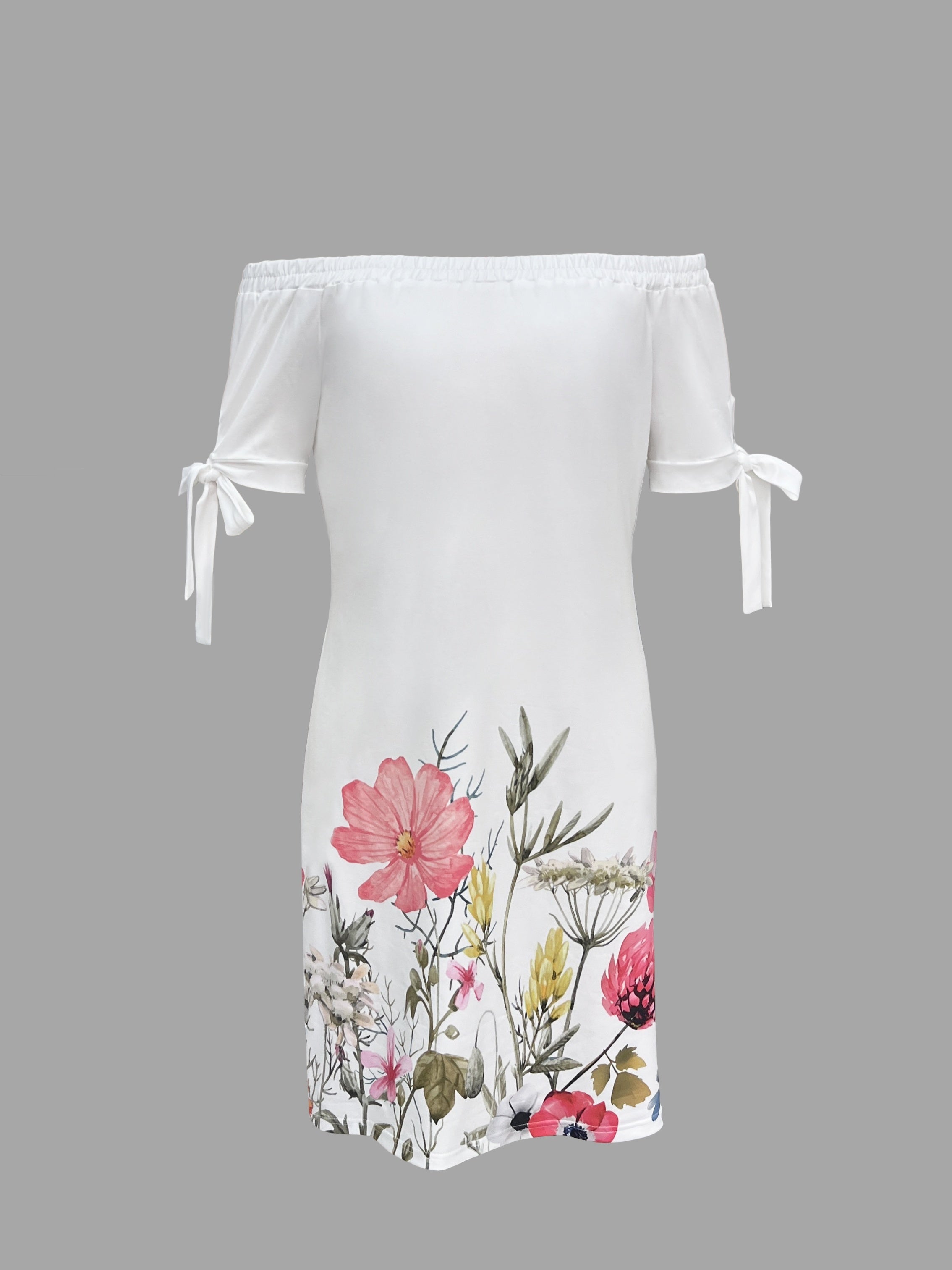 Floral Print Off Shoulder Dress, Elegant Knot Detail Slim Dress For Spring & Summer - Women's Clothing - Soft, Flowy Fabric - Perfect for Casual & Party Occasions - Ideal Gift for Women